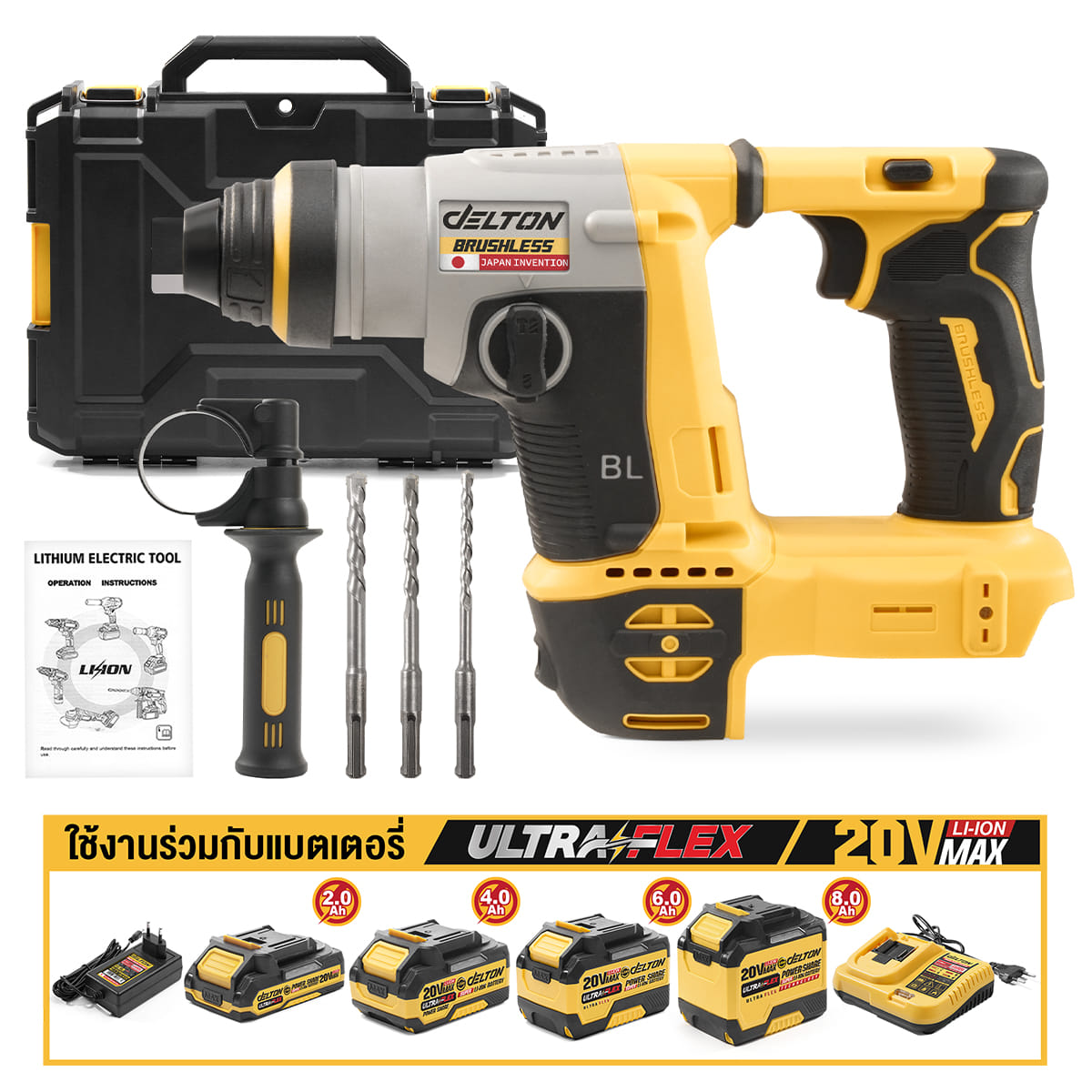 สว่านโรตารี่ไร้สาย (พร้อมแบตเตอรี่) DELTON รุ่น MKT-X5 ULTRAFLEX 20V 8AH_9